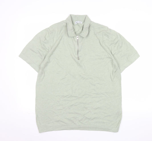 Jack & Jones Men’s Green 1/4 Zip Knit Polo Shirt Size L