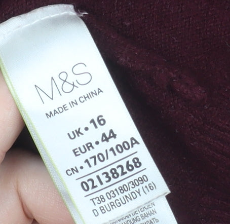 Marks and Spencer Women's Brown Cashmere V-Neck Jumper Size 16