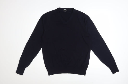 UNIQLO Men’s Black Wool V-Neck Jumper Size S Regular Fit