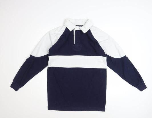 SW Men’s Blue Colourblock Long Sleeve Rugby Polo Shirt Size 34