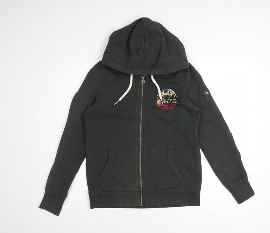 Superdry Women's Black Full Zip Hoodie Size 12 Lined Logo Casual