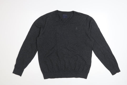 Scalpers Men's Grey V-Neck Cotton Cashmere Jumper Size M