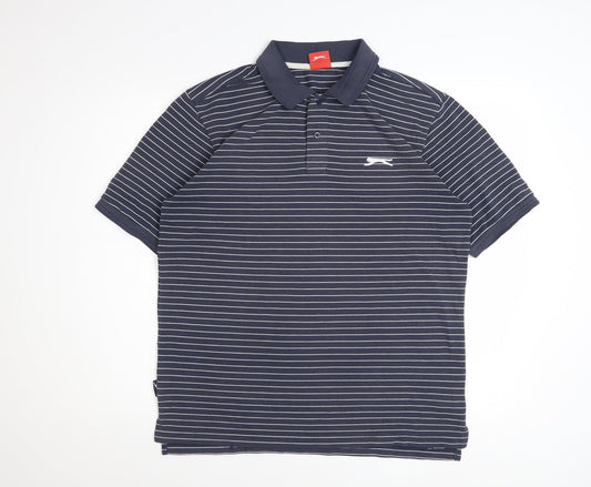 Slazenger Men’s Blue Striped Polo Shirt Size M Cotton Casual