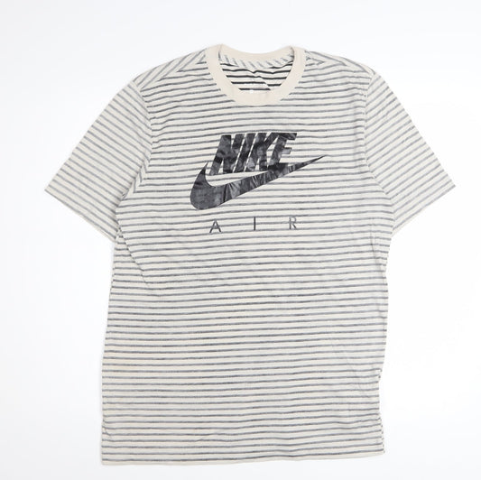Nike Mens Beige Stripe Short Sleeve Crew Neck Air T-Shirt Medium