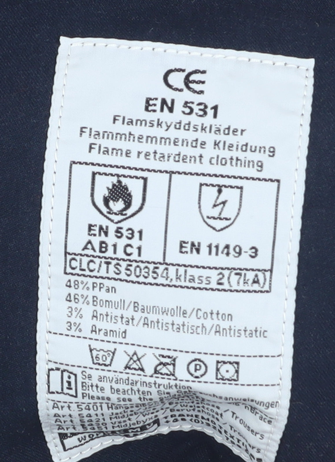Tranemo Workwear Navy Mens Cargo Flame Resistant Trousers Size 36