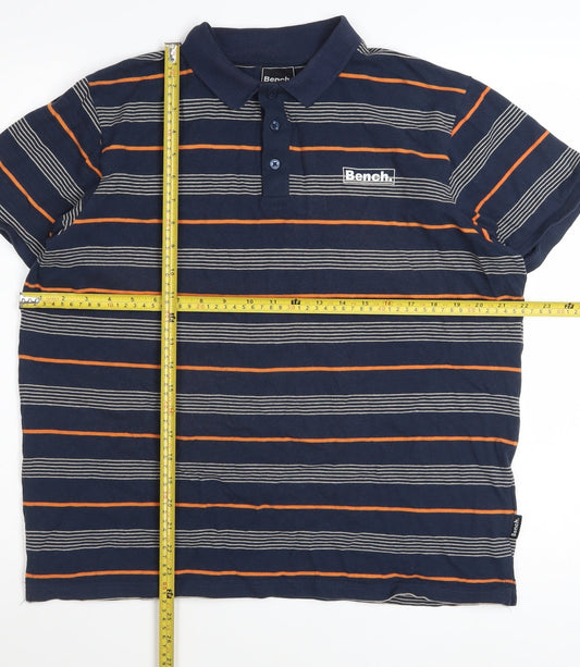 Bench Men's Blue Striped Cotton Polo Shirt XL Regular Fit