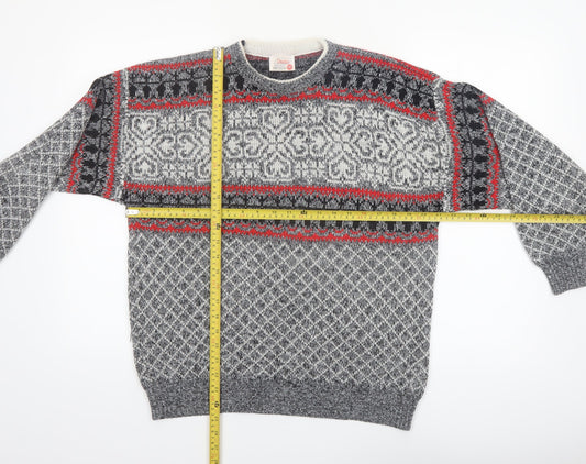 Deeko Men's Grey Fair Isle Acrylic Pullover Jumper M Vintage Knitwear