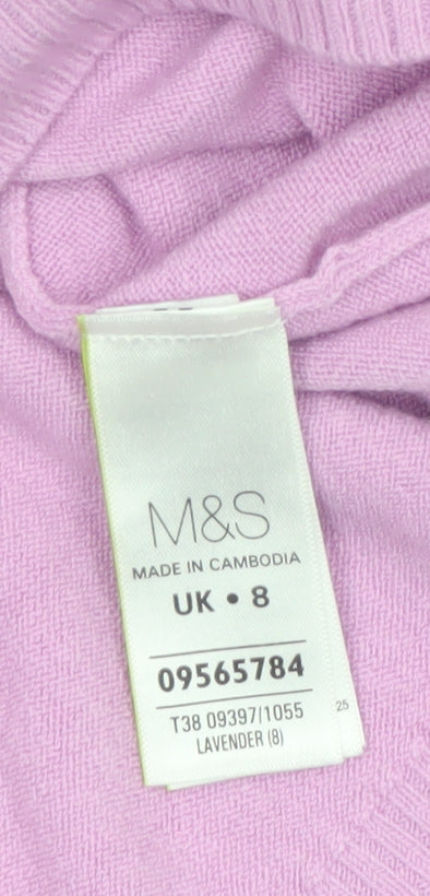 Marks and Spencer Womens Purple V-Neck Acrylic Jumper Size 8