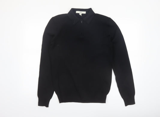 River Island Men’s Black Collared Half Zip Jumper Size M
