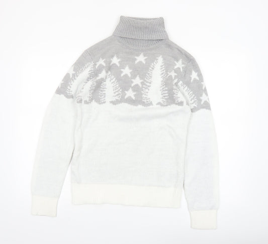 boohooMAN Men’s Grey Roll Neck Christmas Jumper Size S