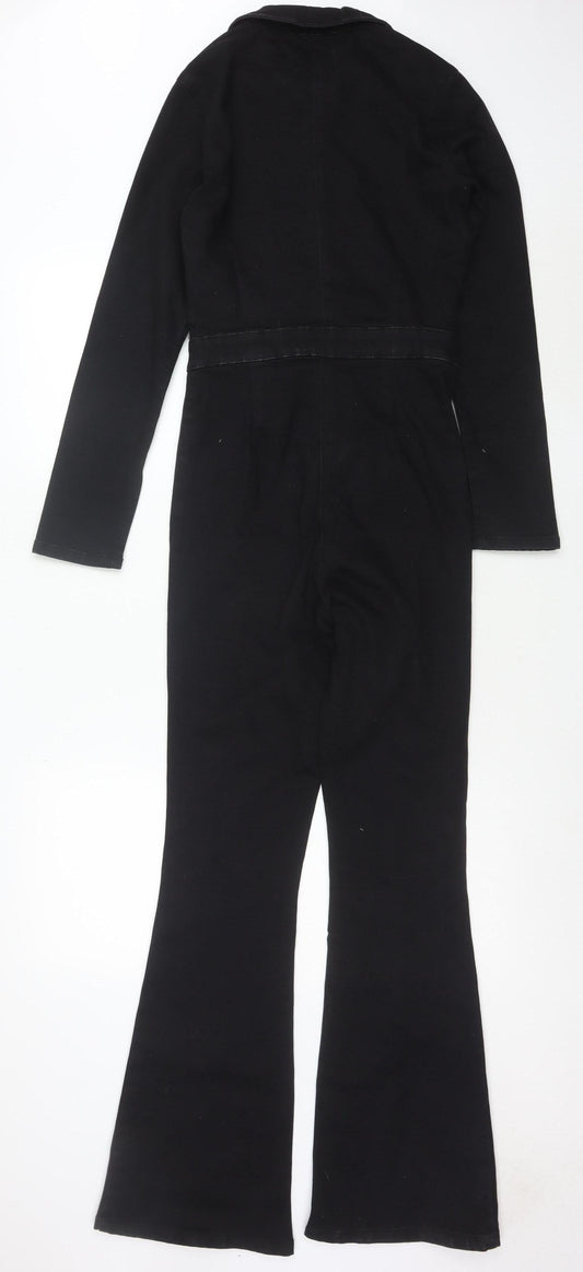 ASOS DESIGN Women's Black Cotton Blend Zip Front Long Sleeve Jumpsuit Size 4