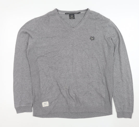 Holmes & Co Men's Grey XL V-Neck Cotton Pullover Jumper