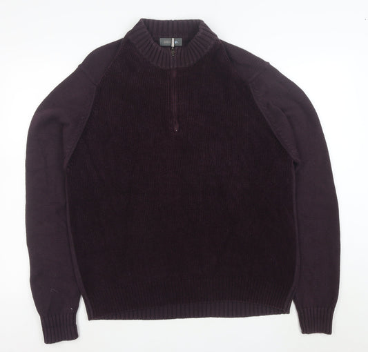 Marks and Spencer Men’s Purple Half Zip Cotton Knit Jumper Size L