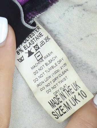 Tara Khorzad Womens Purple Black Flared Trousers Size 10 Geometric Print