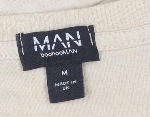 boohooMAN Men's Beige Graphic Homme Regular Fit T-Shirt M
