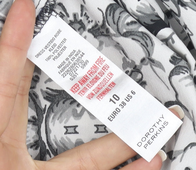Brand and care label for Dorothy Perkins Women Black Floral Maxi Dress, size 10, Sleeveless V-Neck