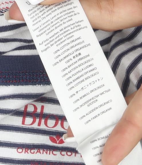 Frugi Women White Striped Organic Cotton 3/4 Sleeve T-Shirt Size 14