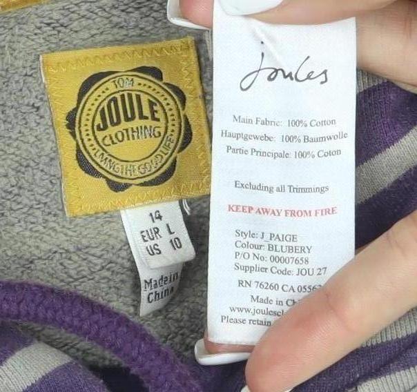 Joules Womens Purple Beige Stripe Pullover Hoodie Size 14 Cotton