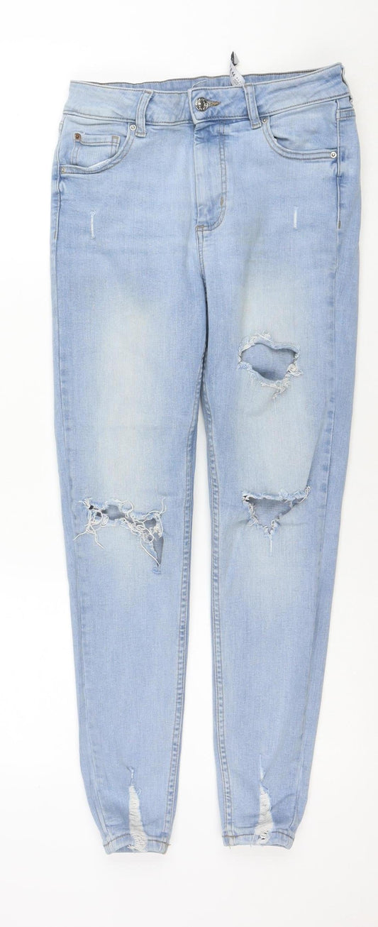 Additional front view of Denim Co. Women's Blue, size 12, Skinny Distressed Jeans