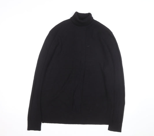 Gene Meyer Men's Black Wool Roll Neck Jumper Size L