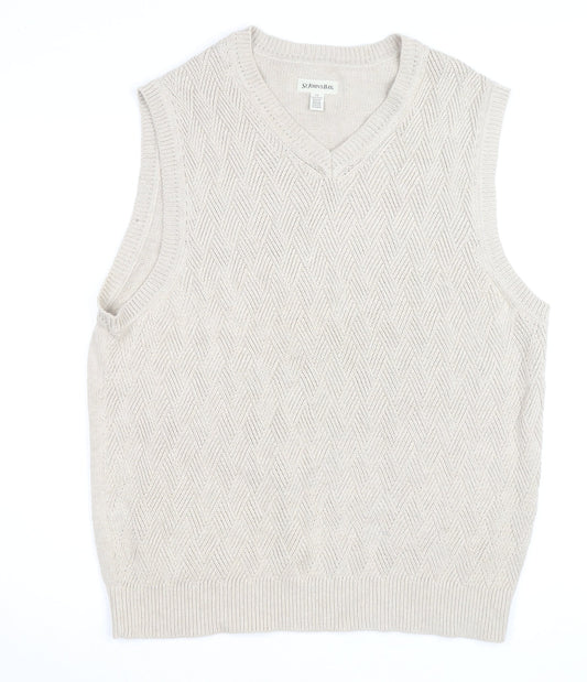 St. John’s Bay Men Beige Knit Cotton V-Neck Sleeveless Vest L