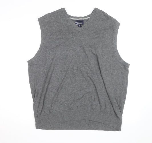 Lands' End Men's Grey Cotton V-Neck Sleeveless Vest XL