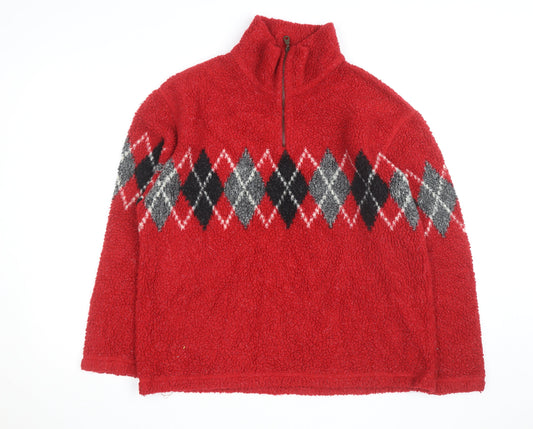 Rafaella Men's Red Argyle 1/4 Zip Fleece Jumper M