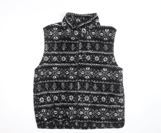 Kellysport Mens Black Fair Isle Fleece Vest Size L Winter Zip Up