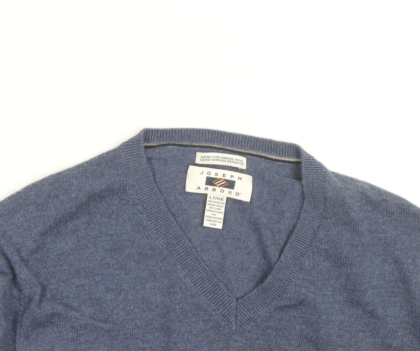 Joseph Abboud Men's Blue V-Neck Merino Wool Jumper Size L