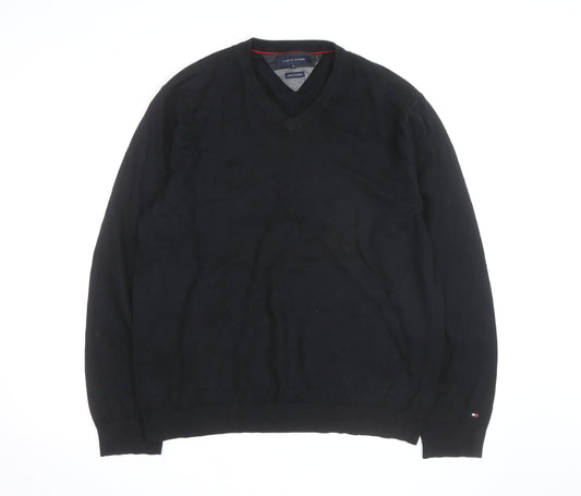 Tommy Hilfiger Men’s Black XL V-Neck Cotton Cashmere Jumper