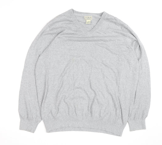 L.L. Bean Men's Grey XL V-Neck Cotton Cashmere Jumper