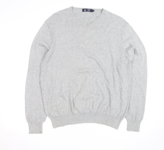 J.Crew Mens Grey Cotton V-Neck Jumper XL Classic Knit Pullover