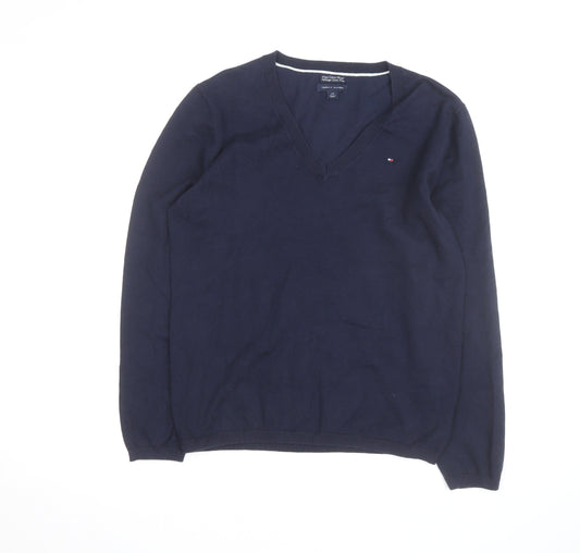 Tommy Hilfiger Men's Blue V-Neck Cotton Pullover Jumper L
