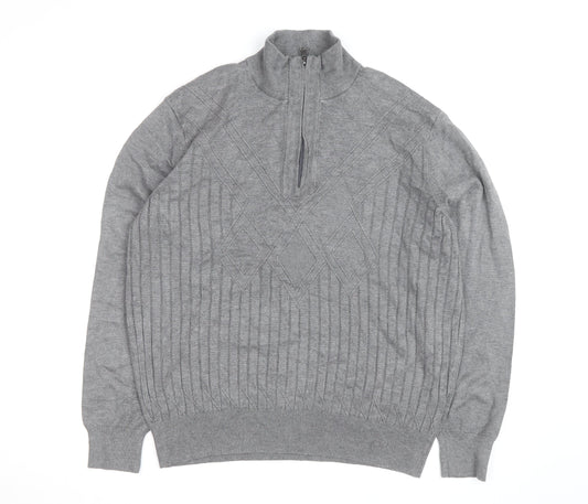 Sergio Louis Mens Grey L Half Zip Cable Knit Jumper Regular Fit