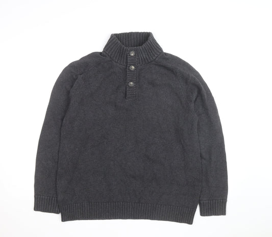J.Crew Men's Charcoal Henley Jumper Cotton Knit Size L