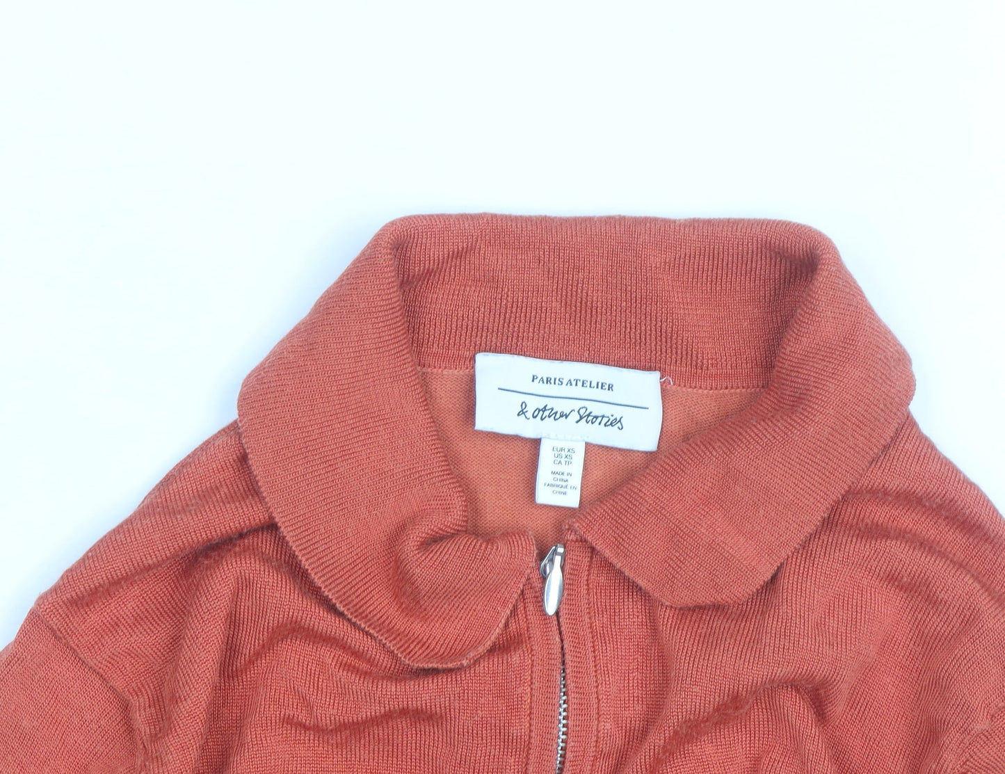 & Other Stories Women Orange Collared Zip Jumper XS Cotton Knit
