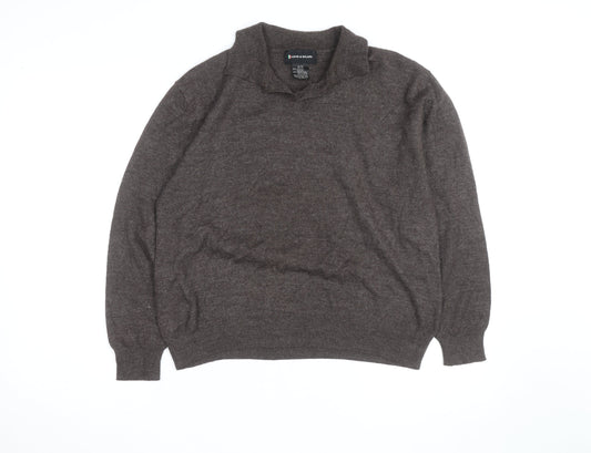 Conte di Milano Men's Brown Collared Wool Blend Pullover Jumper M