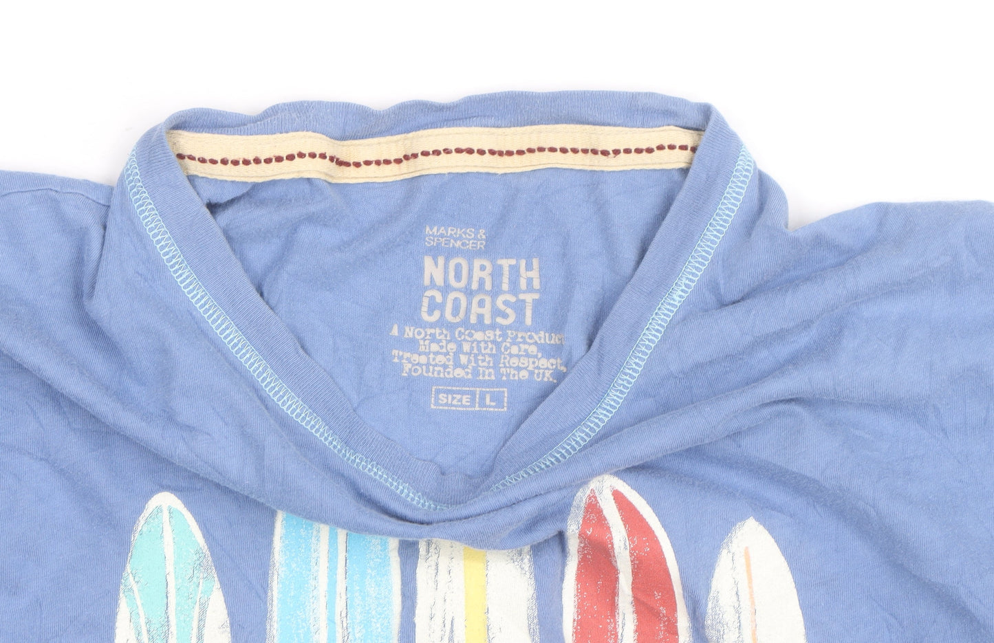 Marks and Spencer Mens Blue Surfboard Graphic Cotton T-Shirt L