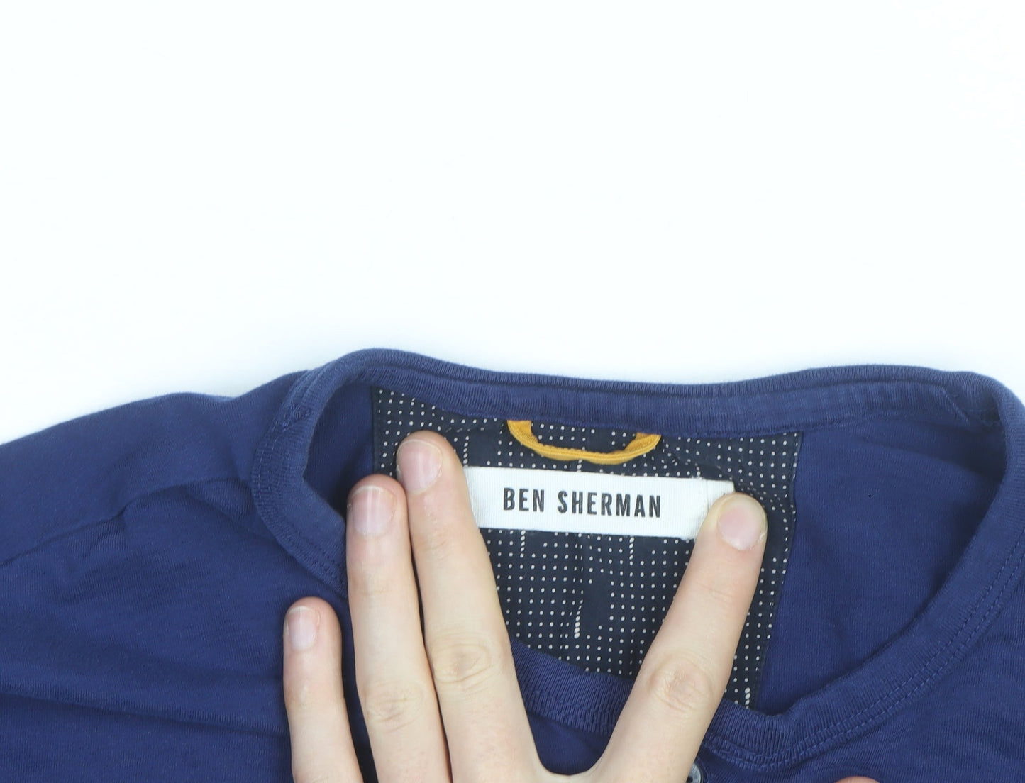 Ben Sherman Men's Blue Long Sleeve Henley Cotton Shirt L