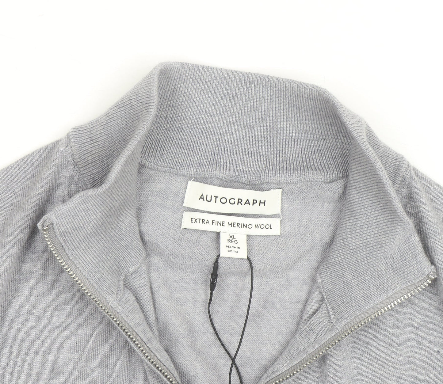 Marks and Spencer Men's Grey XL Merino Wool Half Zip Jumper