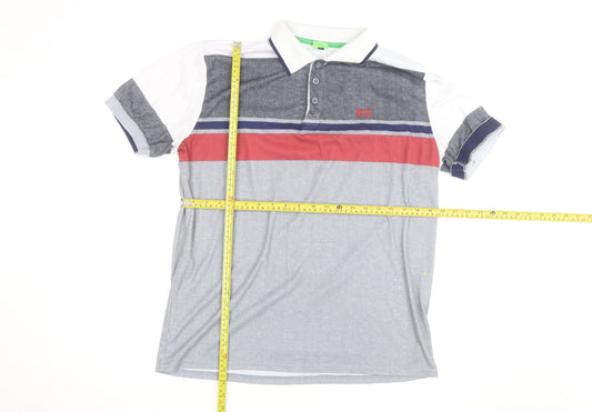 BOSS Mens Multicoloured 2XL Polo Shirt Cotton Blend Colourblock
