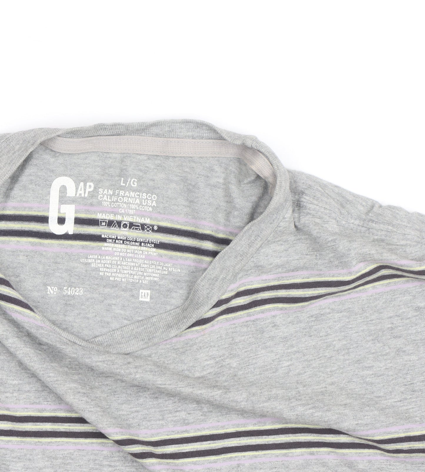 GAP Men’s Grey Striped Crew Neck Cotton T-Shirt Size L