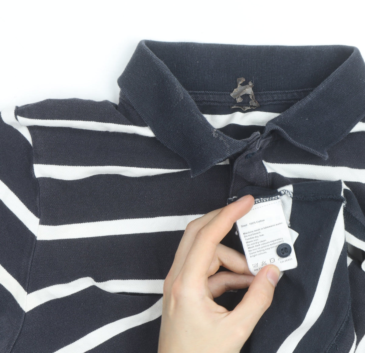 Additional view of Helly Hansen Men's Blue Striped Cotton Polo Shirt, size M