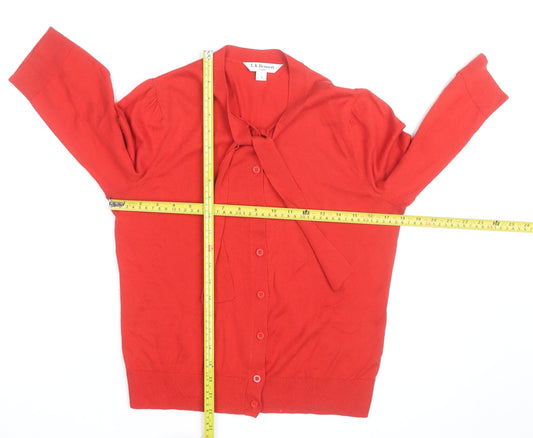 L.K.Bennett Red Silk Cotton Bow Cardigan S Unisex 3/4 Sleeve