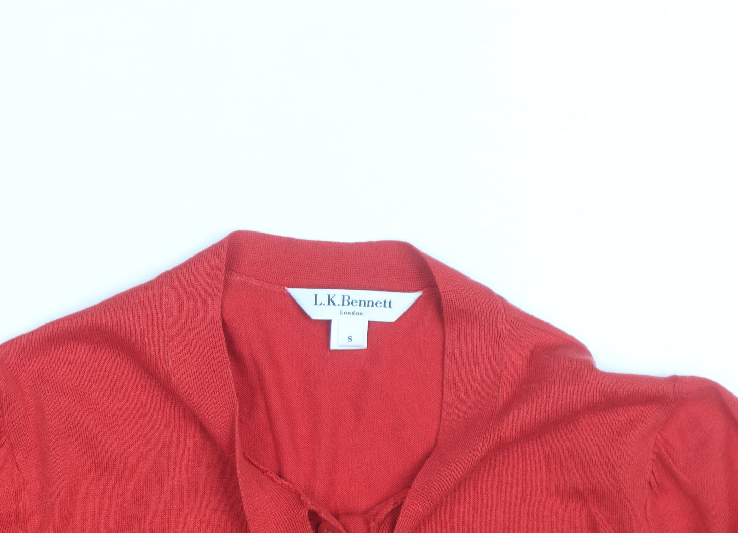 L.K.Bennett Red Silk Cotton Bow Cardigan S Unisex 3/4 Sleeve