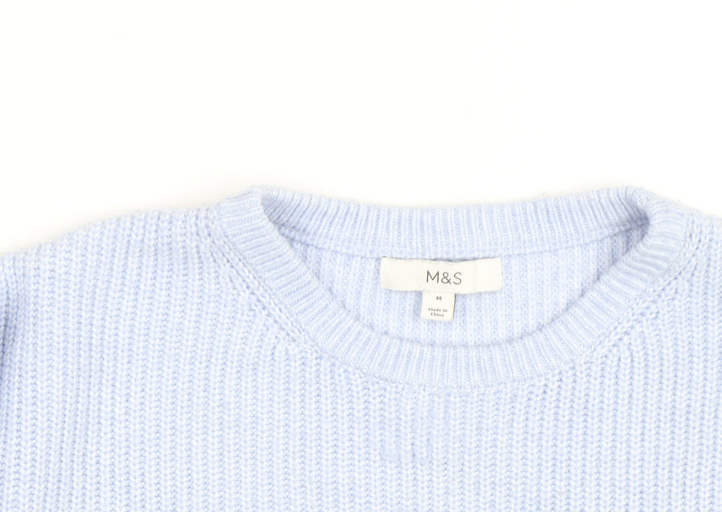 Marks and Spencer Men's Blue Chunky Knit Crew Neck Jumper M