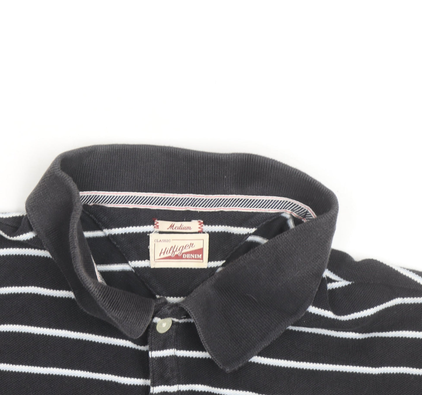 Tommy Hilfiger Men's Black Striped Polo Shirt Size M Cotton Classic