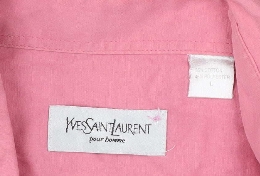 Yves Saint Laurent Men Pink L Short Sleeve Button-Up Shirt