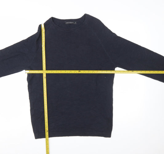 French Connection Men's Blue Cotton Crew Neck Pullover Jumper Size S