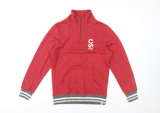 Bruzer Men’s Red 1/4 Zip Cotton Jumper M High Neck Casual Pullover